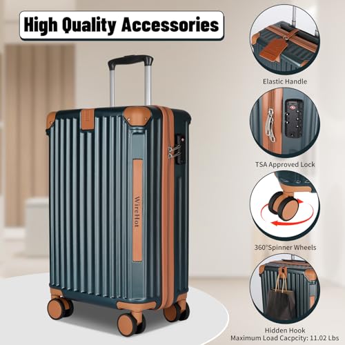 WireHot 22x14x9 Airline Approved Vintage Style Carry On Luggage with Backpack Sets, ABS+PC Hardshell Small 20 inch Retro Suitcase with Protective Cover & Tag (Teal Blue, 20in/BP/TB)