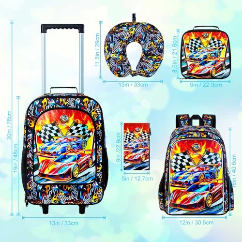 TXHVO 18" Kids Suitcase for Boys, 5Pcs Carry on Luggage With Wheels, Cars Suitcases for Kid Toddler Children(Racing)