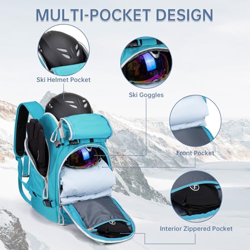 MIGGEEY Ski Boot Bag, 50L Ski Boot Travel Backpack for Skis, Snowboard & Accessories, Waterproof Padded Ski Boot Bag Backpack