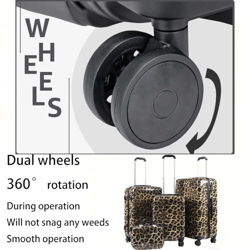 SLLUXEFF Luggage PC Hard-Shell Luggage Dual rotating wheels Leopard Print Luggage Set (4-Piece) (14in20in24in28in) Leopard Print Luggage (4) (Brown) (Brown)