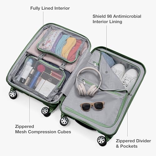 Traveler's Choice Pagosa Hardshell Expandable Luggage with Spinner Wheels, Green, 2-Piece Set (22/27)