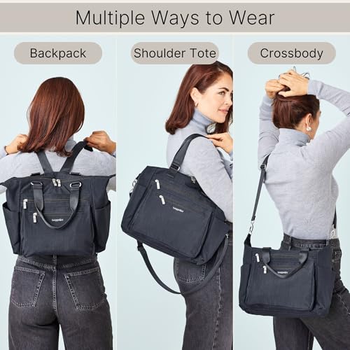Baggallini Trifecta Convertible Backpack Crossbody Tote Bag - 11x12 Lightweight Travel Bag w/RFID Phone Wristlet