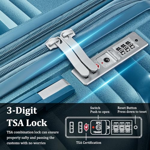 TRAVELEO 4 Piece Luggage Set PP Hardshell, Expandable Suitcase Set (20/24/28) with 14" Cosmetic Case, Lightweight Spinner Wheels with TSA Lock, Detachable Wheels for Nesting Storage (Peacock Blue)