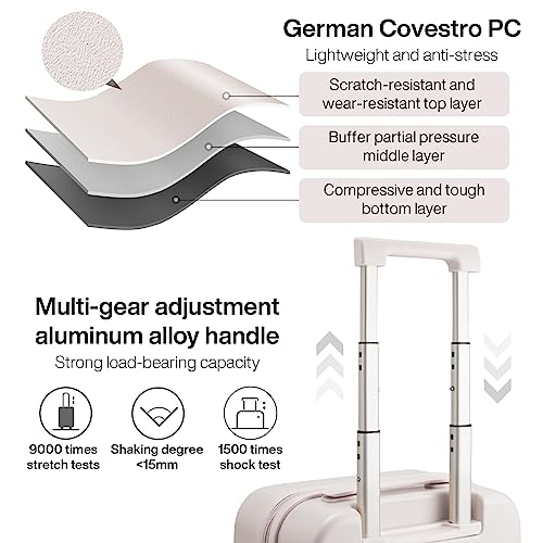 mixi Carry on Luggage, 20'' Suitcase Spinner Wheels Luggage Hardshell Lightweight Rolling Suitcases PC with Cover & TSA Lock for Business Travel, Off White（Slight Pink）
