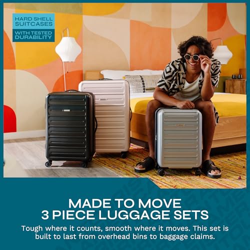 American Tourister Westridge Hardshell Luggage Set - 3 Piece Set - 20" Carry-On, 24” & 28” Checked Luggage Set with 360° Spinner Wheels - Expandable Suitcases for Extended Travel - Black