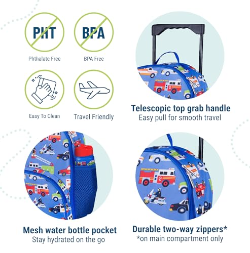 Wildkin Kids 16 Inch Rolling Luggage for Boys & Girls – Lightweight Carry-On Suitcase with Telescoping Handle & Rolling Wheels for School, Travel & Overnight Trips, Ages 3–7 – Heroes