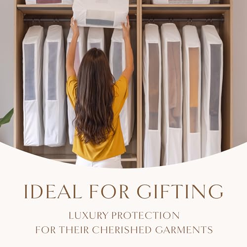 Hayden Hill Luxury Organic Cotton Garment Storage Bag - Long 58" Dress Bag - Breathable & Moth-Proof For Full Length Clothing, Dresses & Coats - Clothes Bags for Hanging Organization - Carbon Neutral