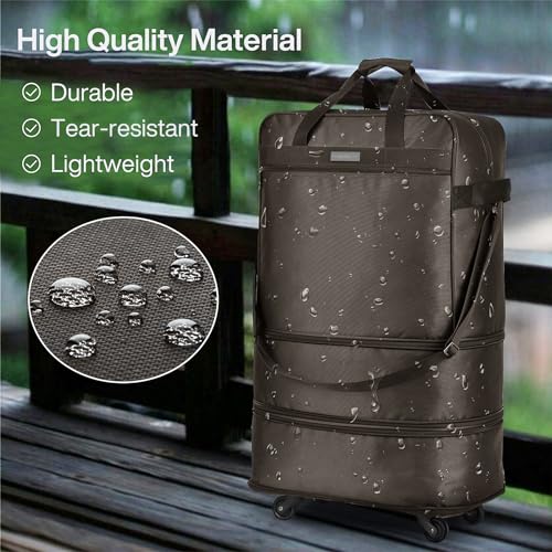 Hanke Suitcases with Wheels Expandable Foldable Luggage Bag Suitcase Collapsible Rolling Travel Bag Duffel Bag for Men Women Lightweight Suitcases without Telescoping Handle, Coffee