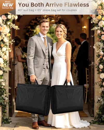 MISSLO 43"+65" Garment Bags for Travel 2 Packs Gown Dress Bag for Hanging Clothes with Suit Bags for Closet Storage Waterproof Garment Covers Long Wedding Dress Storage, Black