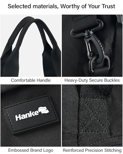 Hanke 40L Foldable Travel Tote Bags for Women Men, Expandable Weekender Bag with 11 Pockets, Wet Dry Separation, Laptop Compartment, Carry On Luggage Bag for Travel Gym Beach Daily Use(Black)