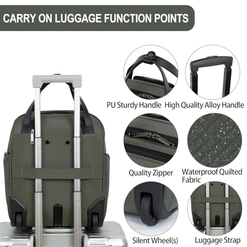EMPSIGN Underseat Carry On Wheeled - 16" Carry on Bag with Wheels Multi-functional Lightweight Rolling Bag Overnight Weekender Small Suitcase for Women Men Travel Business, Army Green