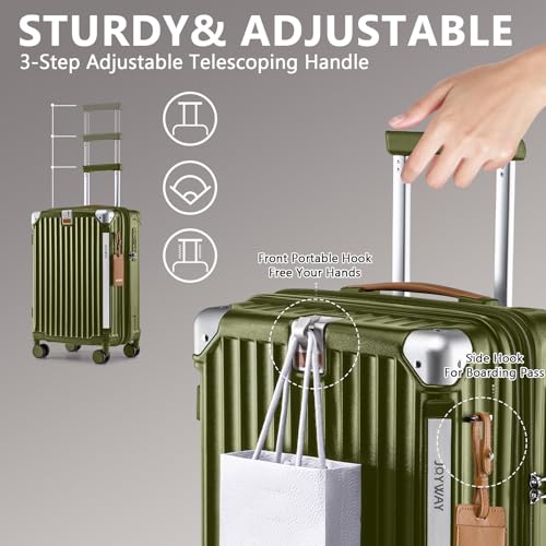 Joyway 5 Piece Luggage Set with Cup Holder, Expandable 25% Capacity, Includes Handbag, Anti Slip Wheels, Hook, Smart Carry On Suitcase for Men and Women, Spinner Travel DarkGreen