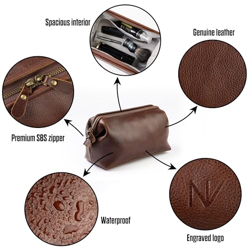 NV Holders Premium Genuine Leather Toiletry Bag for Men - The Ultimate Travel Dopp Kit and Hygiene Organizer, Perfect Men's Toiletry Travel Bag (Brown)