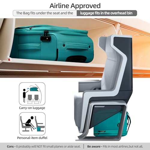 TIAWOLT Carry On Luggage 22x14x9 Airline Approved with Wheels,2-piece Luggage Set,Softside Expandable Luggage Suitcase with TSA Lock&Carry-on UnderSeat travel Duffle Bag,Weekender Bag-Green