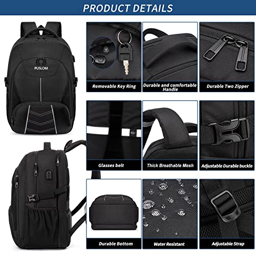 Extra Large Backpack for Men 55L,18.4Inch Travel Laptop Backpack with USB Charging Port Business Flight Approved Carry On Backpack,TSA Big Capacity Heavy Duty Computer Bag College Bookbag,Black
