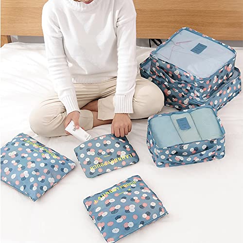Fxkoolr Packing Cubes 6 PCS Travel Accessories Travel Luggage Packing Organizers Bags for Backpack Suitcases, Blue Flower