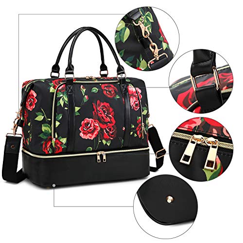 CAMTOP Women Ladies Travel Weekender Bag Overnight Duffel Carry-on Tote Bag fit 15.6 Inch Laptop Computer (6012/Flower with Shoe Compartment)