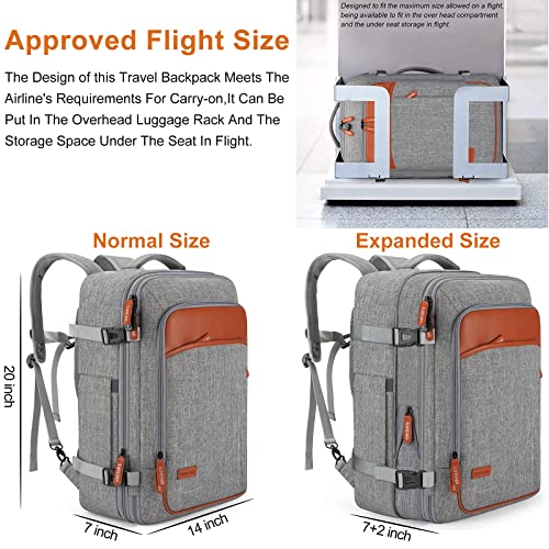 Lumesner Carry on Travel Backpacks, Extra Large 40L Flight Approved Bag for Men & Women,Expandable Suitcase Backpack With 4 Packing Cubes,Water Resistant Luggage Daypack Business Weekender Bag, Grey