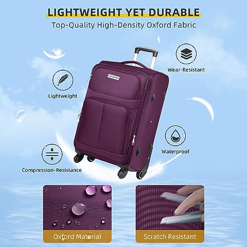 LARVENDER Softside Luggage Sets 5 Piece Expandable Suitcases Set with Spinner Wheels TSA Lock, Lightweight Soft Shell Rolling Travel Luggage Set for Men and Women, Purple