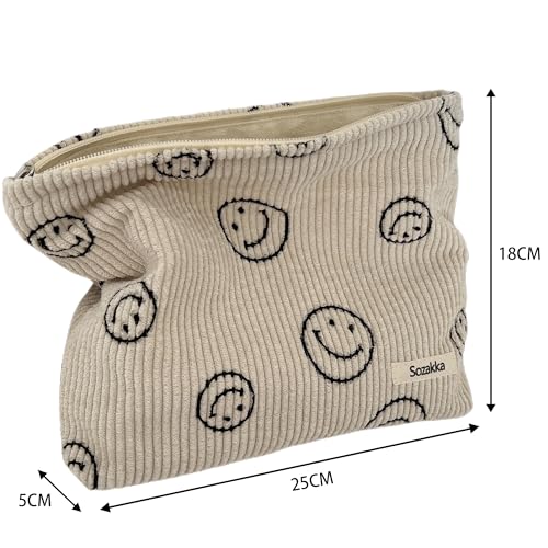 Gardsell Cosmetic Bags for Women - Corduroy Cosmetic Bag Aesthetic Women Handbags Purses Smile Dots Makeup Organizer Storage Makeup Bag Girls Case Bags (A-Beige)
