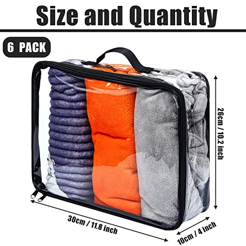 6 Pieces Large Clear Travel Packing Cube Clear Vinyl Zippered Storage Bags See Through Moving Bag PVC Multipurpose Pouch with Handle for Suitcase Shirts Dress Storage (Black, 11.8 x 10.2 x 3.9 Inch)