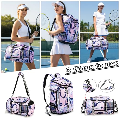 Gym Duffle Bag Backpack with Shoe Compartment,4 ways Travel Backpack for Women and Men,Multi-Functional Weekender bag with Waterproof Layer&Laptop Compartment for Fitness, Travel,Camping(Purple)