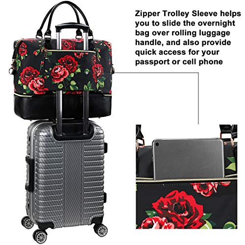 CAMTOP Women Ladies Travel Weekender Bag Overnight Duffel Carry-on Tote Bag fit 15.6 Inch Laptop Computer (6012/Flower with Shoe Compartment)