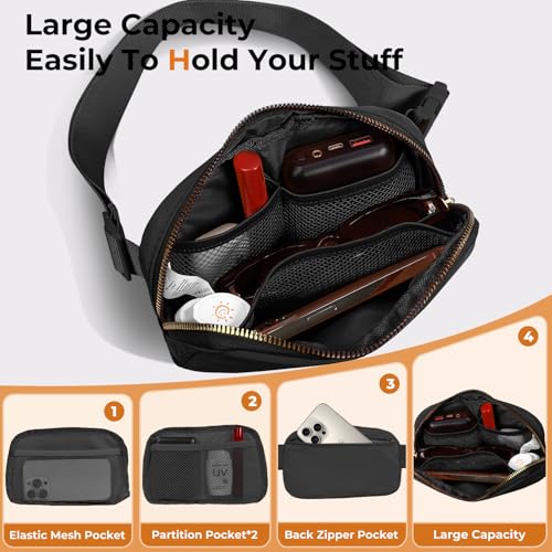 Cwualo Belt Bag Zipper Fanny Pack Crossbody Bags for Women,Fashion Waist Packs, Water Repellent Two Way wear with Adjustable Strap Gifts for Teenage Girls Women Men(Black)