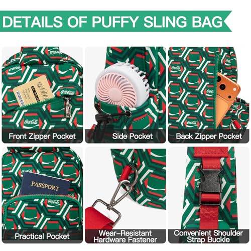 Sling Backpack Crossbody Bag with Coca-Cola Logo Sling Bag Travel Casual Daypack Unisex Green CO-BG-10-102-GN