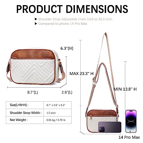 BOSTANTEN Quilted Crossbody Bags for Women Vegan Leather Purses Small Shoulder Handbags with Wide Strap Beige with Brown