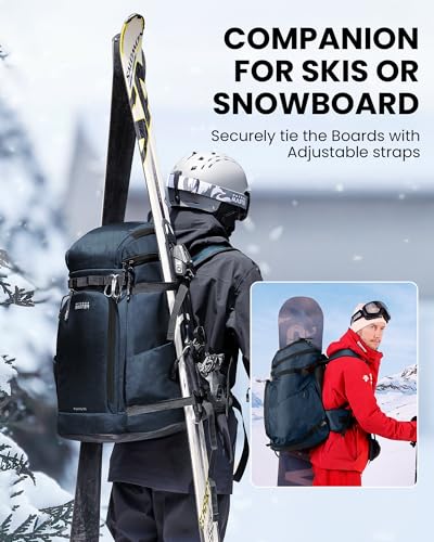 OutdoorMaster Ski Boot Bag, 65L Snowboard Boots Travel Backpack for Helmet, Ski Shoes, Goggles, Gloves, and Accessories, Waterproof Exterior & Bottom