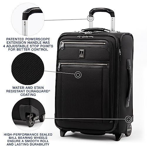 Travelpro Platinum Elite Softside Expandable Carry on Luggage, 2 Wheel Upright Suitcase, USB Port, Men and Women, Shadow Black, Carry On 22-Inch