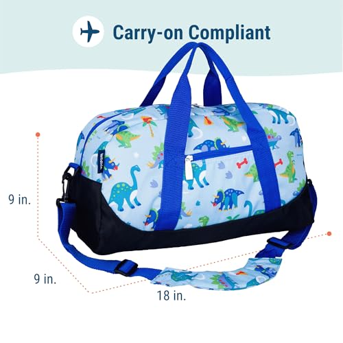 Wildkin Kids Overnighter Duffel Bag – Carry-On Size, Ideal for School & Sleepovers – Dinosaur Land