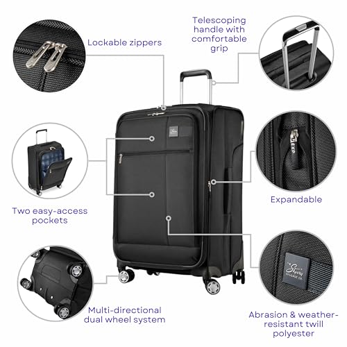 Skyway Sigma 7.0 Softside Expandable Spinner Suitcase with Wheels (Black, Checked-Medium 24-Inch)