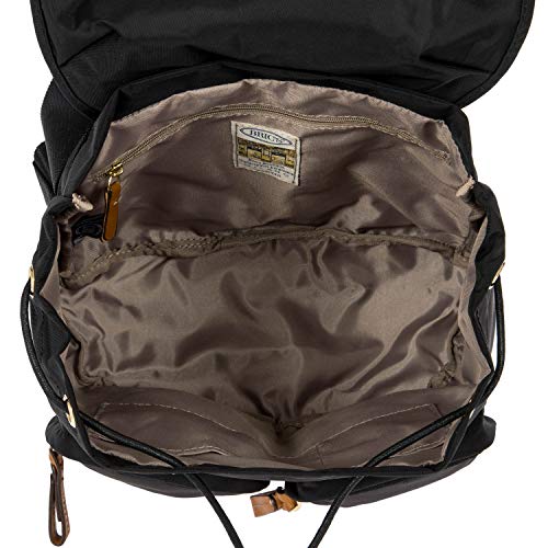 Bric's X-Travel Piccolo City Backpack 10", Water-Resistant Satin Nylon Daypack with Leather Details, Drawstring Closure, Adjustable Straps and Multi-Pocket Organization - Black