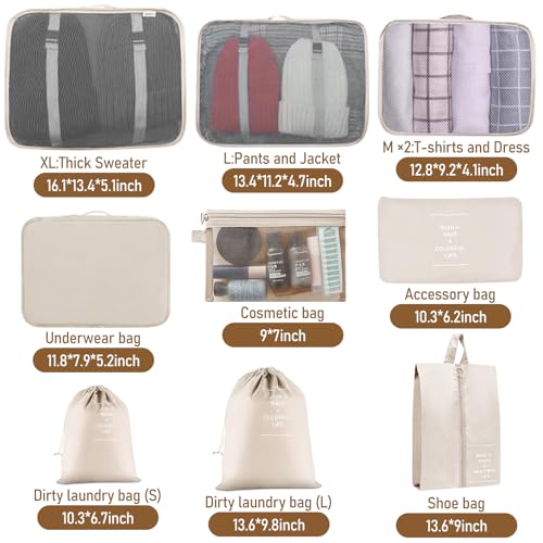 Packing Cubes for Travel-10 Set Luggage Organizer Bags for Family, Mesh Breathable Packing Cubes for Suitcases Durable Travel Essentials Bags Set