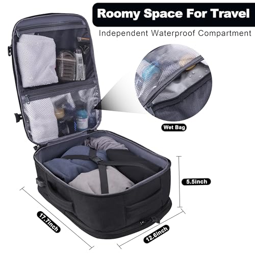 MOZETO TSA Approved Carry On Backpack, Extra Large Tactical Travel Backpack for Men, Airplane Approved Weekender Bag, Water Resistant Lightweight Laptop Daypack for Flight, Black