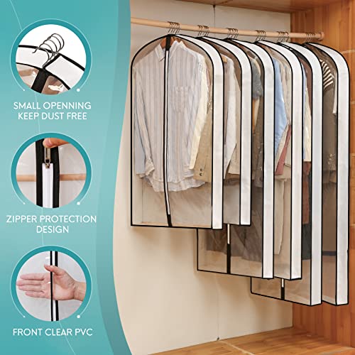 Perber 40" Clear Garment Bags for Hanging Clothes, 4" Gusseted Suit Bags for Closet Storage, Hanging Clothes Storage Suit Cover Bags with Zipper for Coats, Jackets, Shirts, 4 Packs