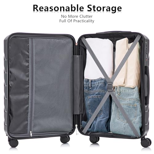 Hardshell Luggage Sets, Lightweight Stripes Suitcases with Spinner Wheels, Black-220