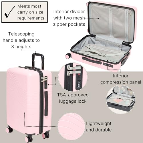 Baggallini Set Wave 22” 4 Wheel Hardside Carry-On Luggage - Lightweight Carry On Suitcase with Wheels