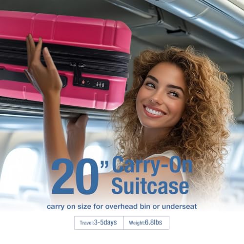 KYME Carry On Luggage 22x14x9 Airline Approved,Hardshell Carry On Suitcase with Tsa Lock,Small Suitcases with Wheels,Travel Luggage for Men Women,Expandable Carry-On 20 Inch,Magenta