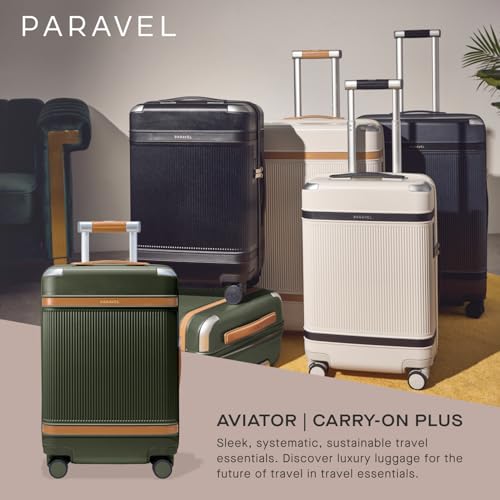 Paravel Aviator Luggage | Carbon-Neutral Travel Suitcase from Recycled Materials| Durable Luggage with Wheels | Domino Black