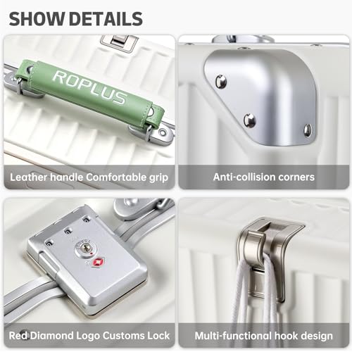 ROPLUS Aluminium Frame Carry on Luggage with Smooth Jelly Wheels, Hardside Zipperless Rolling Suitcase with TSA Lock (WhiteGreen, 21-Inch)
