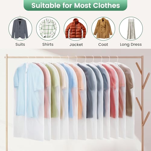 Carbrea 12 Pack Garment Bags for Hanging Clothes - Translucent Suit Bag for Closet Wardrobe Storage Travel - 24" x 42"