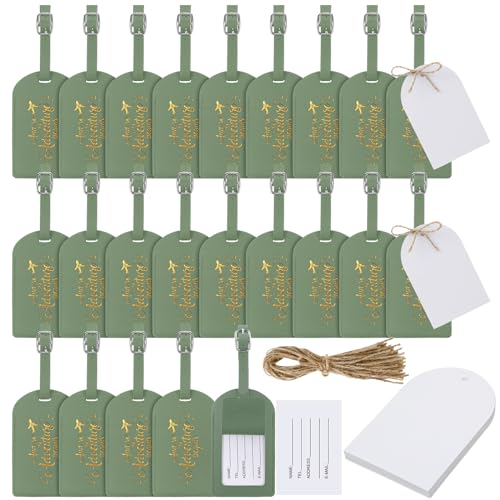 Amylove Bulk Wedding Favors Luggage Tags Gifts, and So The Adventure Begins Luggage Tags for Guests Bridal Gifts, 24 Pack (Olive Green)
