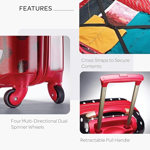American Tourister Disney Hardside Luggage With Spinner Wheels, Minnie Mouse Red Bow, Checked-Large 28-Inch