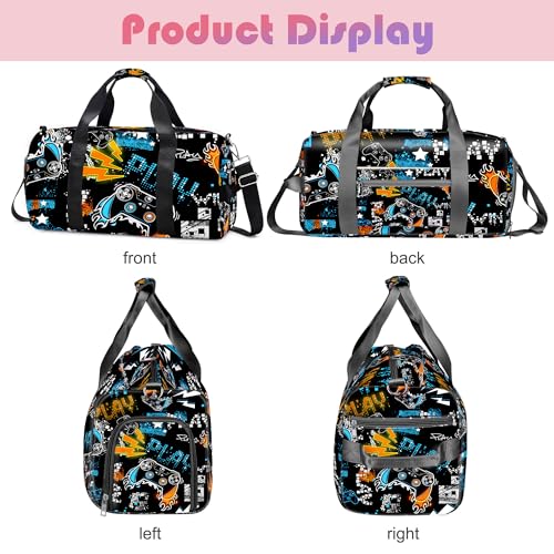 Kids Overnight Duffle Bag Boys Sport Gym Bag with Shoe Compartment & Wet Pocket, Carry On Weekender Travel Bag for Kid Boys