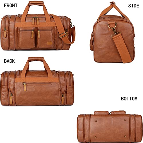 Vegan Leather Travel Duffel Weekender Bag Carry on Overnight Bag Sports Duffel bag For men and Women HB-21 (Brown)