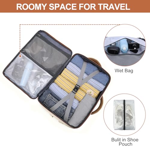 Travel Backpack for Women Airline Approved Carry On Backpack with Shoe Pouch,TSA 15.6inch Laptop Mochila Flight Approved Personal Item Bag for Weekender Overnight Bags Bookbag Travel Essentials,Beige