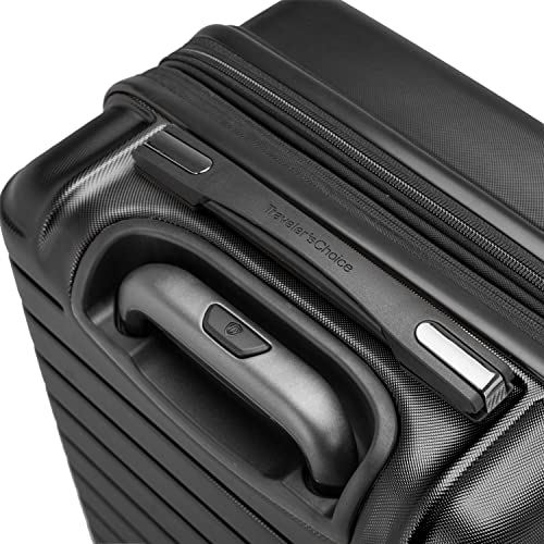 Traveler's Choice Archer Polycarbonate Hardside Spinner Luggage Set, Tie Down Straps, Black, Checked 29-Inch